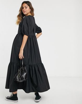 black tiered dress with sleeves