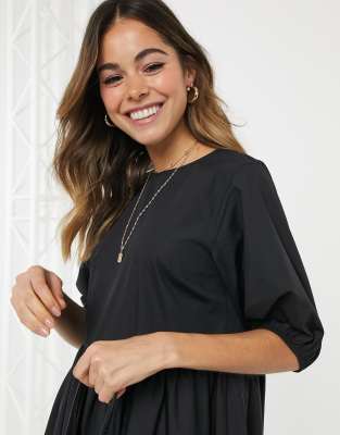 black poplin smock midi dress