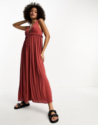 ASOS DESIGN tiered crinkle frill smock jumpsuit in rust Sale