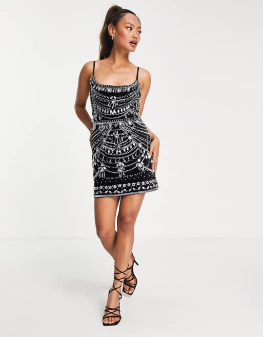 ASOS DESIGN tiered embellished mini dress in velvet , 3 of 4