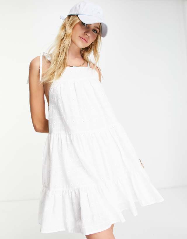 ASOS DESIGN tiered eyelet mini sundress in white