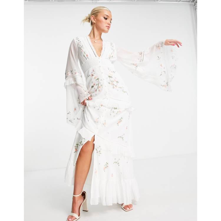 asos edition floral embroidered tiered maxi dress in lemon Embroidered Starfish Maxi Dress Blue – Clothe Boutique main image 0