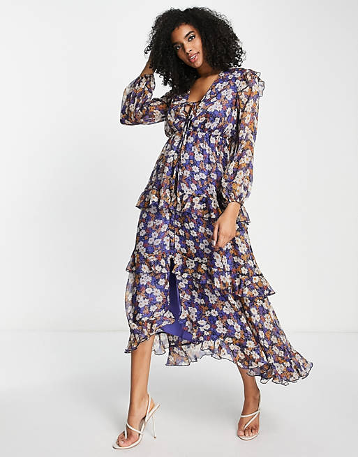 ASOS DESIGN tiered floral maxi dress with tassels