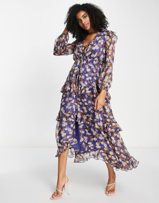 Floral tiered shop midi dress