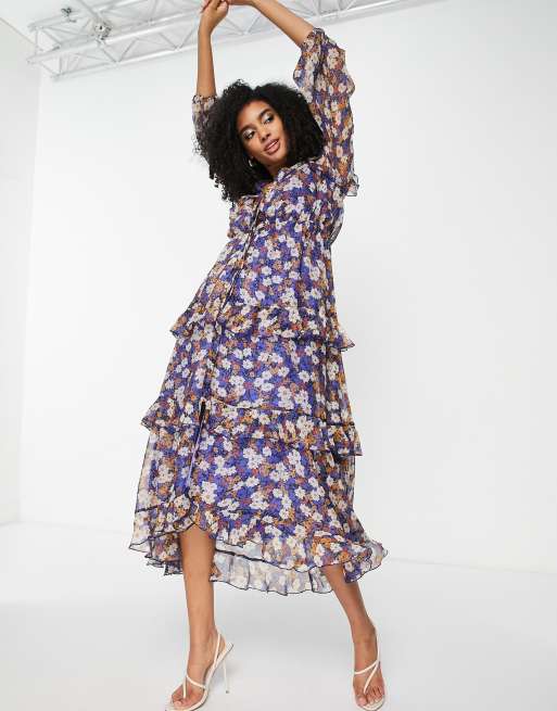 ASOS DESIGN tiered floral maxi dress with tassels