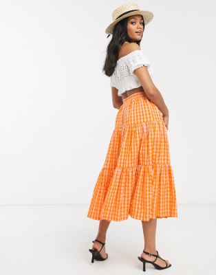 gingham skirt midi