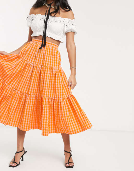 Asos orange midi skirt sale