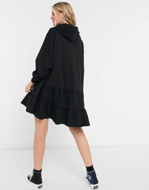 IetpShops Australia - Black 'M - lace-trim hoodie dress