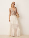 [ASOS DESIGN] ASOS DESIGN tiered lace insert boho maxi skirt in cream-White 16 cream