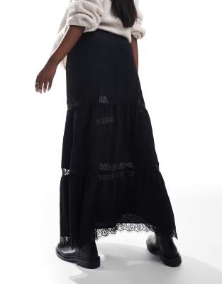 Asos Design Tiered Lace Insert Maxi Skirt