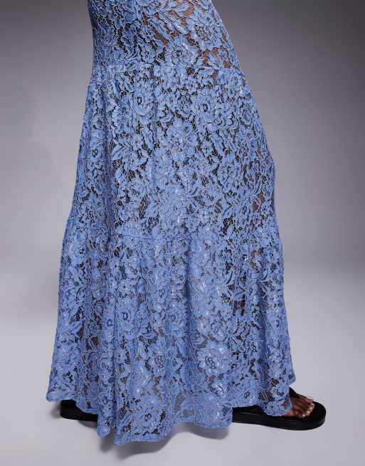 ASOS DESIGN tiered lace maxi skirt in blue