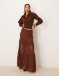 [ASOS DESIGN] ASOS DESIGN tiered lace maxi skirt in brown S brown