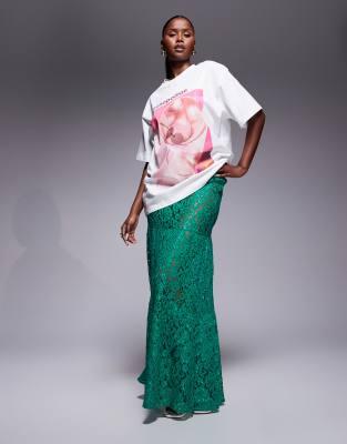 ASOS DESIGN tiered lace maxi skirt in green | ASOS