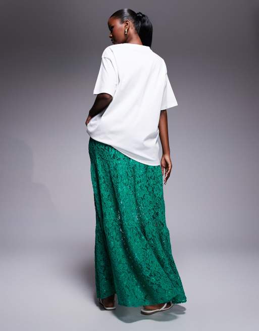 ASOS DESIGN tiered lace maxi skirt in green