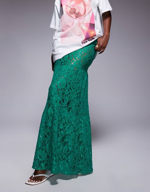 ASOS DESIGN tiered lace maxi skirt in green