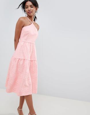 ASOS DESIGN tiered lace prom dress-Pink