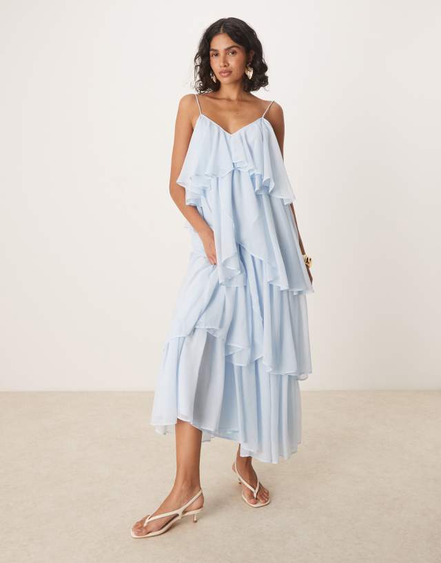ASOS DESIGN tiered layered cami maxi dress in dusky blue | ASOS