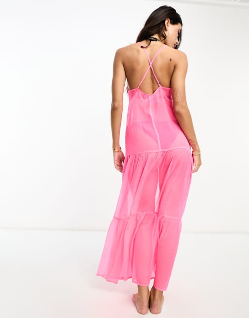 Neon pink beach store cover up