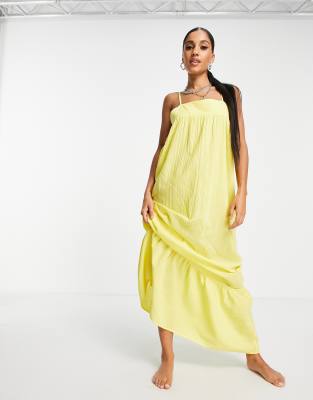Asos Design Tiered Maxi Beach Dress In Yellow ModeSens
