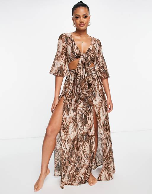 ASOS DESIGN tiered maxi beach skirt set in blurred animal print | ASOS