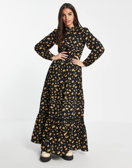 Asos black floral maxi dress best sale