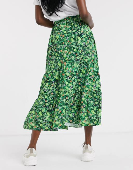 Green print maxi skirt sale