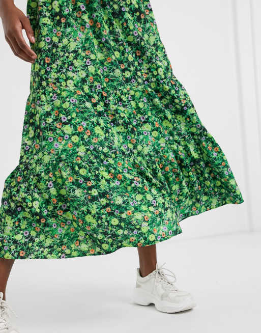 Green maxi shop skirt flowers