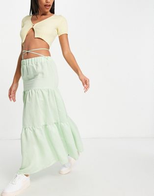 ASOS DESIGN tiered maxi skirt in mint - ASOS Price Checker