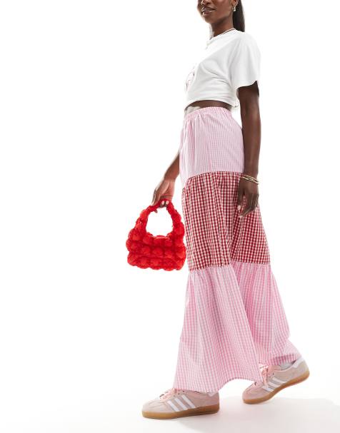 ASOS DESIGN tiered maxi skirt in mix gingham print - view 1