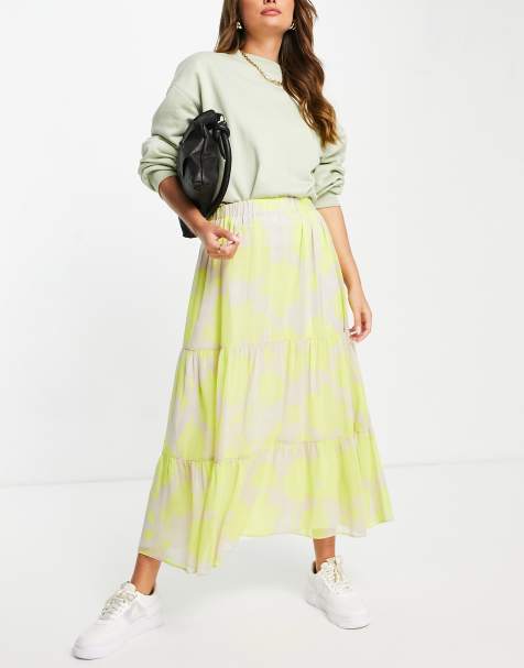 ASOS DESIGN tiered maxi skirt in neon floral print 