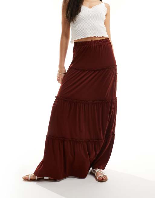 ASOS DESIGN tiered maxi skirt in rust