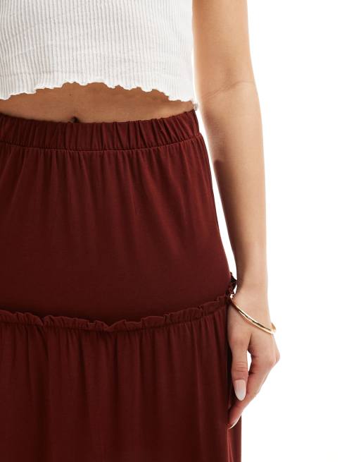 ASOS DESIGN tiered maxi skirt in rust