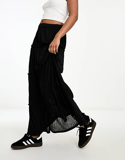 ASOS DESIGN tiered maxi skirt in textured black | ASOS