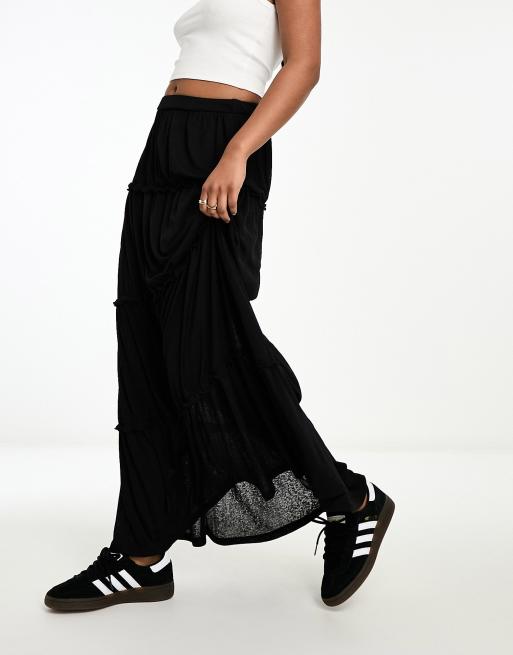 ASOS DESIGN tiered maxi skirt in textured black