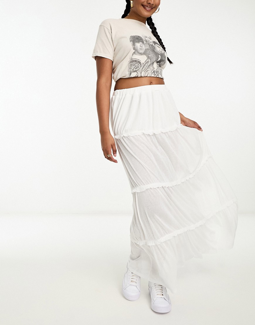 ASOS DESIGN tiered maxi skirt in textured white