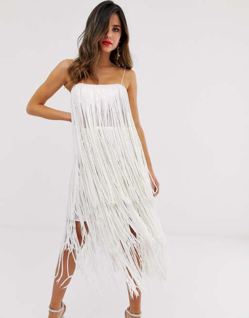 Asos white fringe clearance dress