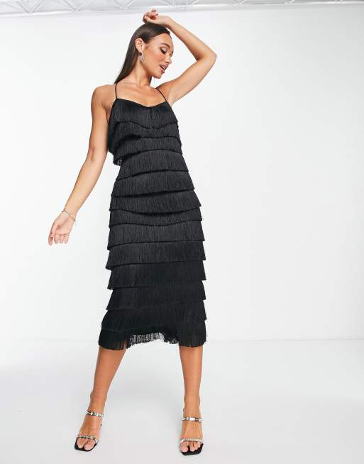 Asos fringe 2025 dress black