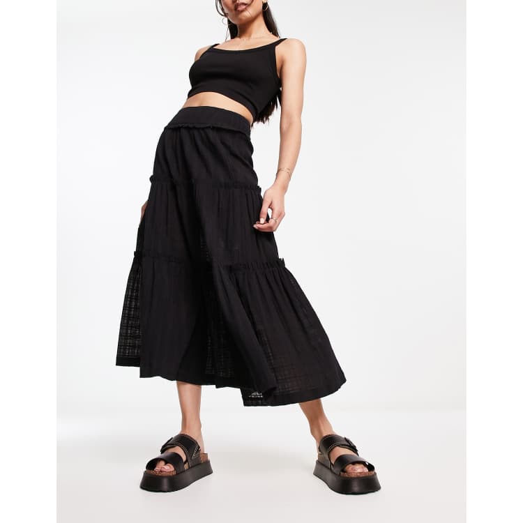 ASOS DESIGN tiered midi skirt in black | ASOS