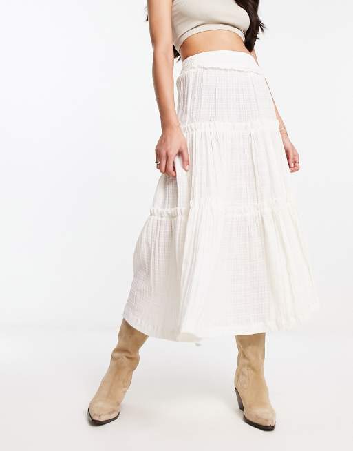 French Connection Cotton Tiered Maxi Skirt In White, 47% OFF