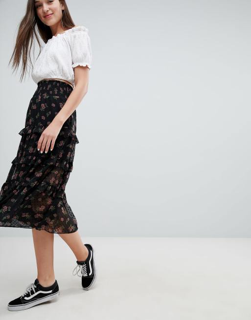 Asos tiered hotsell midi skirt