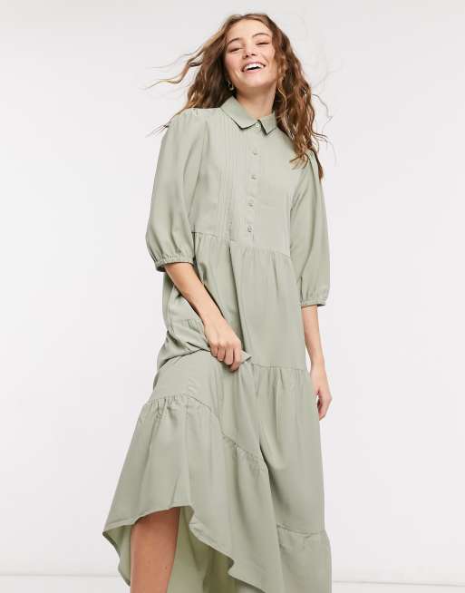 Tiered Midi Shirt Dress