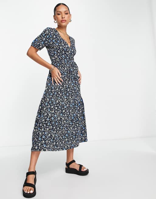 Asos black floral store midi dress