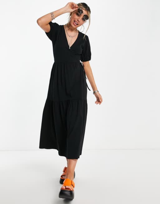 Black cotton clearance wrap dress