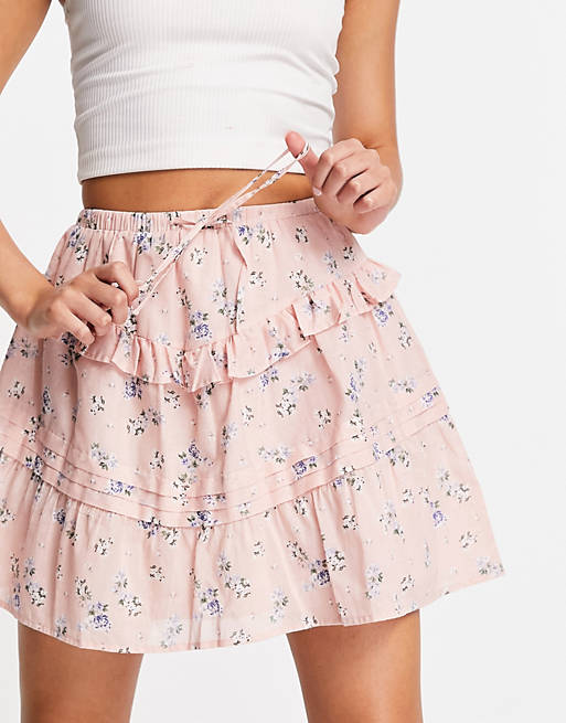 ASOS DESIGN tiered mini skirt in pink ditsy floral print | ASOS