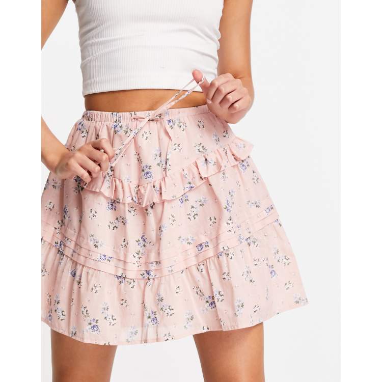 ASOS DESIGN tiered mini skirt in pink ditsy floral print ASOS