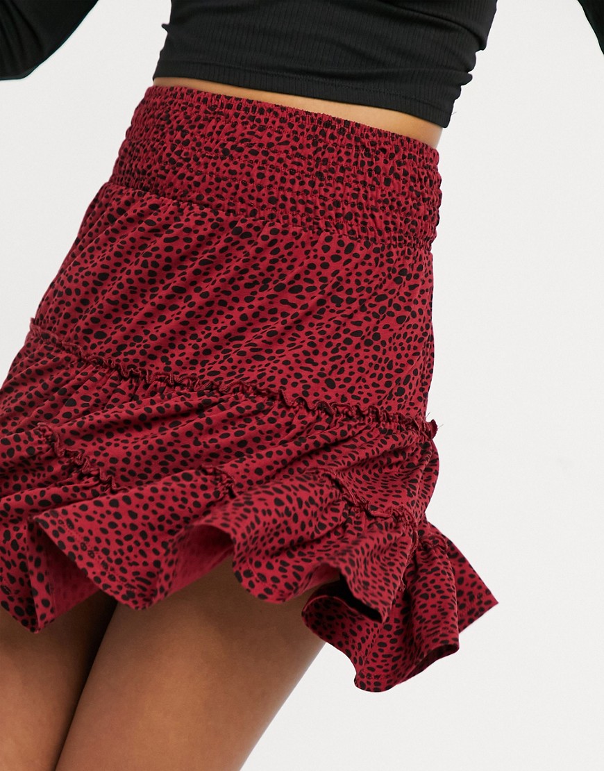 Asos Design Tiered Mini Skirt In Red And Black Animal Print-multi
