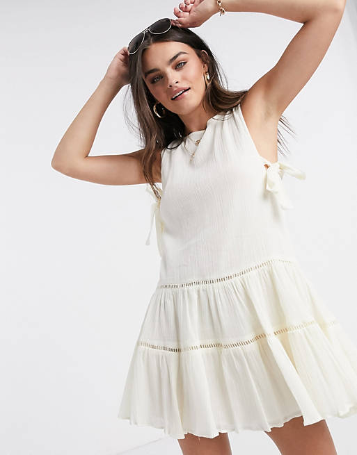 Women tiered mini smock sundress with open back 