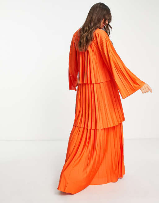 Zara orange pleated outlet dress