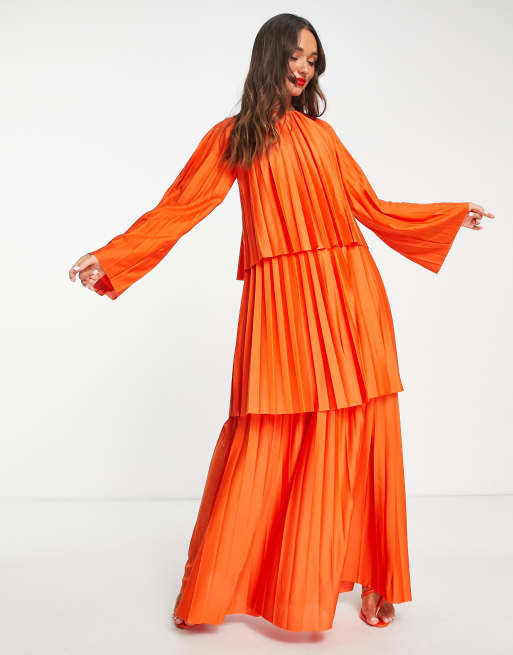 Asos orange sale pleated dress