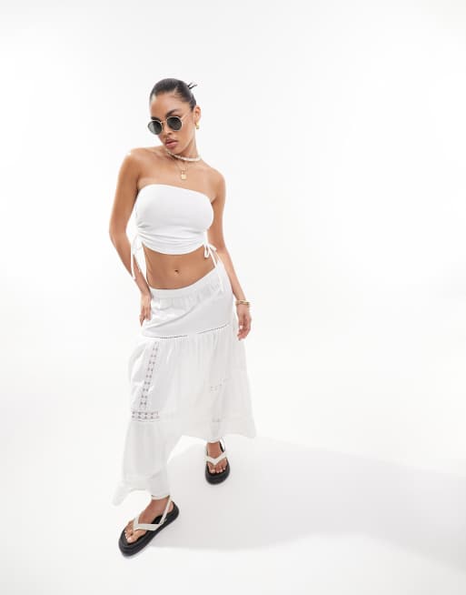 ASOS DESIGN prarie tiered lace maxi skirt in cream